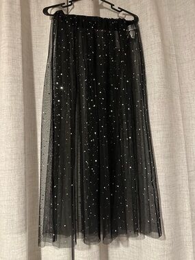 Forever 21 Black Tulle Maxi Skirt with Silver Star Embellishments